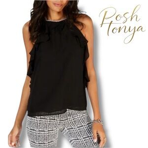 Michael Kors Tiered Ruffle Halter Blouse Black Size XXS Coastal Resort Summer